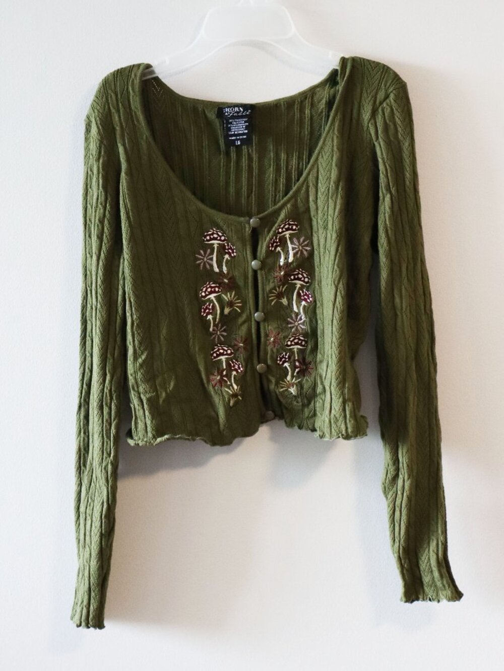 Hot Topic Cottagecore Green Mushroom Button-Up Cardigan Size Large